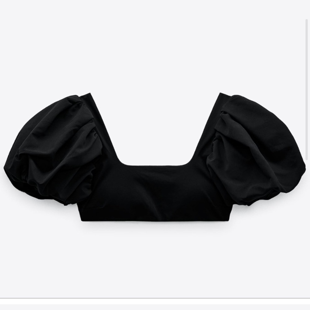 Zara black puff sleeve bikini top
